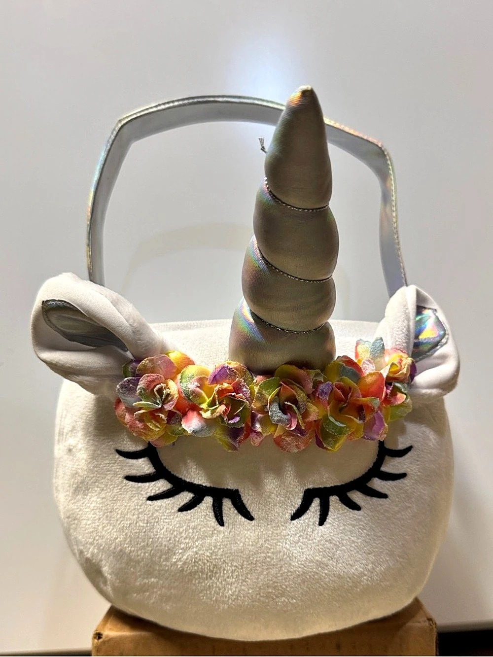 Spirit Halloween Plush Unicorn Treat Bucket White & Multicolor